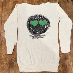 Sweetheart Smiley World Unisex Long Sleeve Hearts Unique Sweater Small-Med EUC
